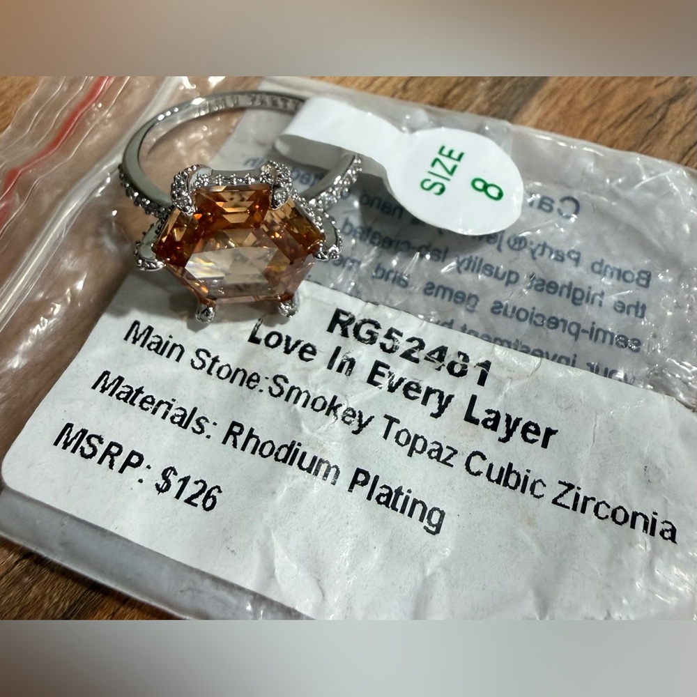 Bomb Party Ring RG52481 Love In Every Layer size 8 Smokey Topaz NWT